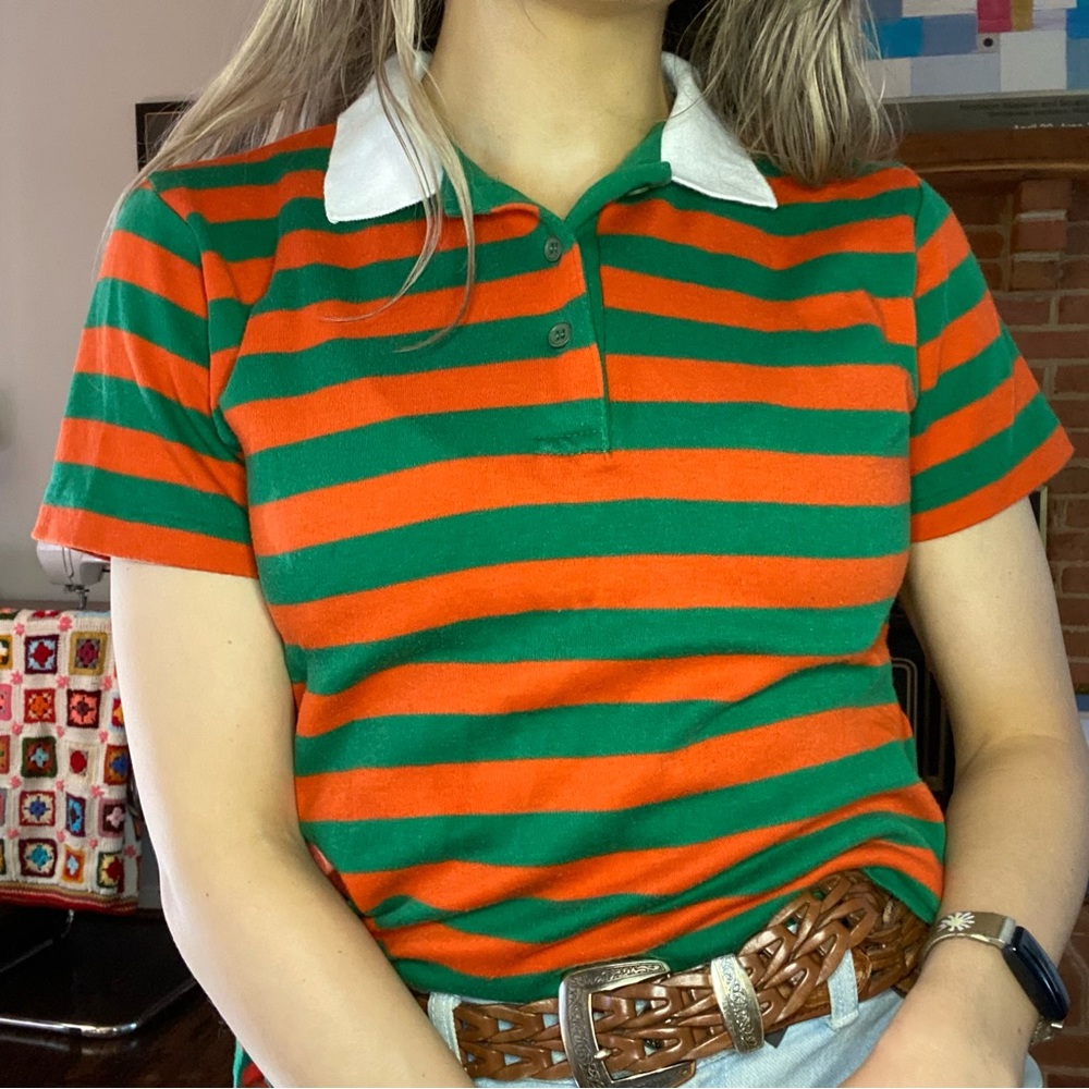 Vintage 80s Villager Soft Boxy Polo Shirt Crop Colorful Horizontal Rugby… - Picture 5 of 11